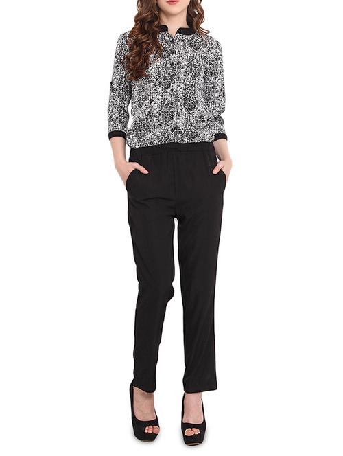 black printed three quarter sleeved jumpsuit - 9667324 - Very Small Image - 1