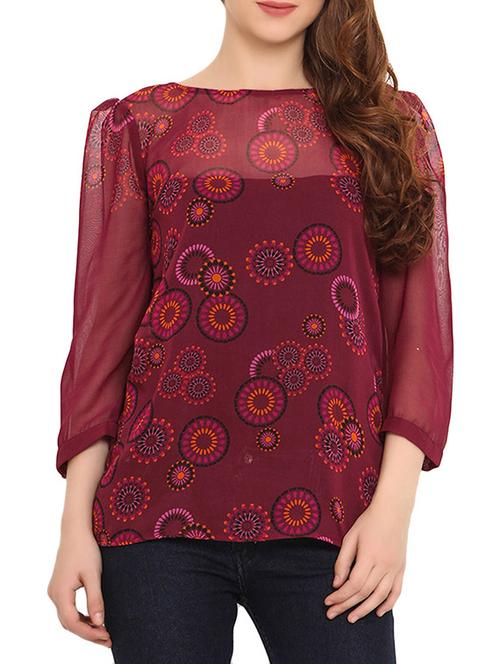 purple printed three quarter sleeved top - 9667327 - Very Small Image - 1