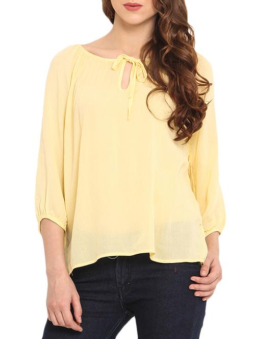 yellow cotton three quarter sleeved top - 9667341 - Very Small Image - 1