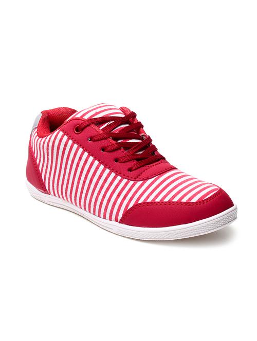 Red Striped Canvas Lace-Up Sneakers - 9667463 - Very Small Image - 1
