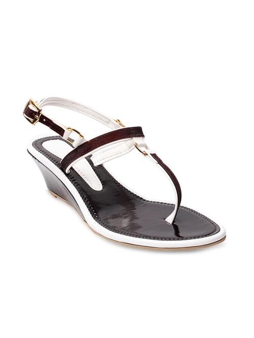 brown and white t-strap wedges - 9667544 - Very Small Image - 1