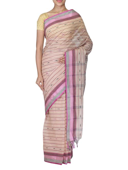 beige Cotton tant saree - 9667678 - Very Small Image - 1