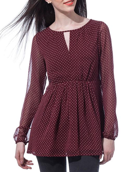 maroon polka dotted full sleeved top - 9674319 - Very Small Image - 1