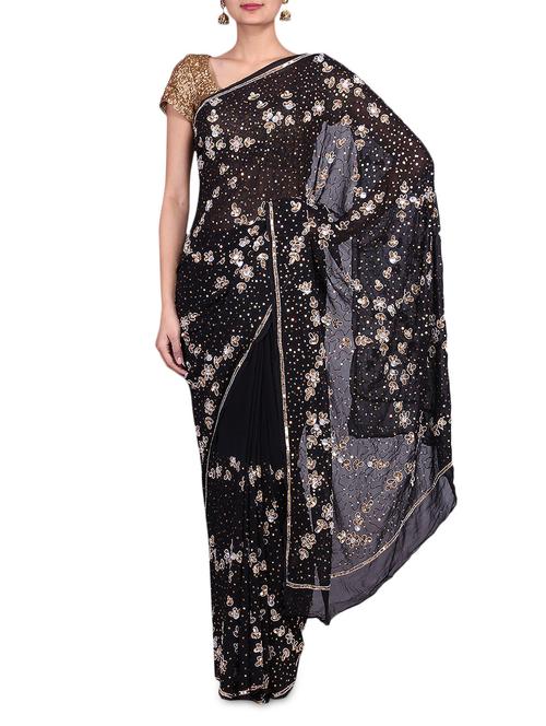 black embroidered georgette saree - 9674410 - Very Small Image - 1