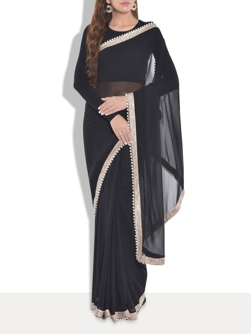 black saree with beaded border - 9675179 - Very Small Image - 1