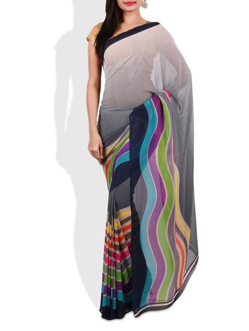 multicolored printed faux georgette saree - 9675523 - Very Small Image - 1