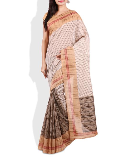 beige printed art silk saree - 9675525 - Very Small Image - 1