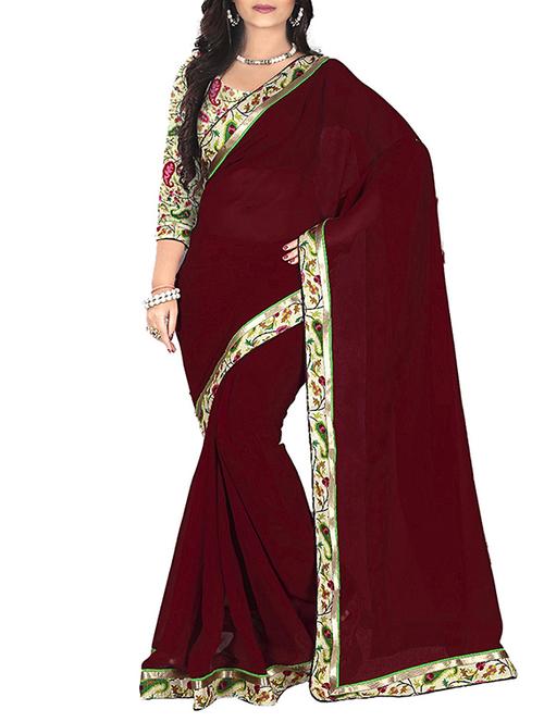 red faux georgette saree - 9675527 - Very Small Image - 1