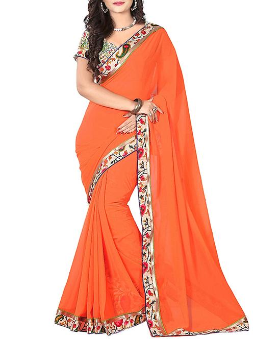 orange faux georgette saree - 9675533 - Very Small Image - 1