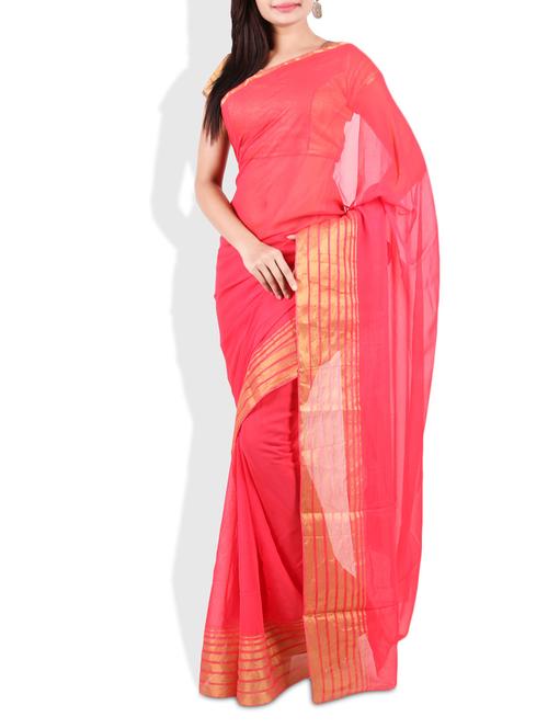 pink georgette saree with gold border - 9675541 - Very Small Image - 1
