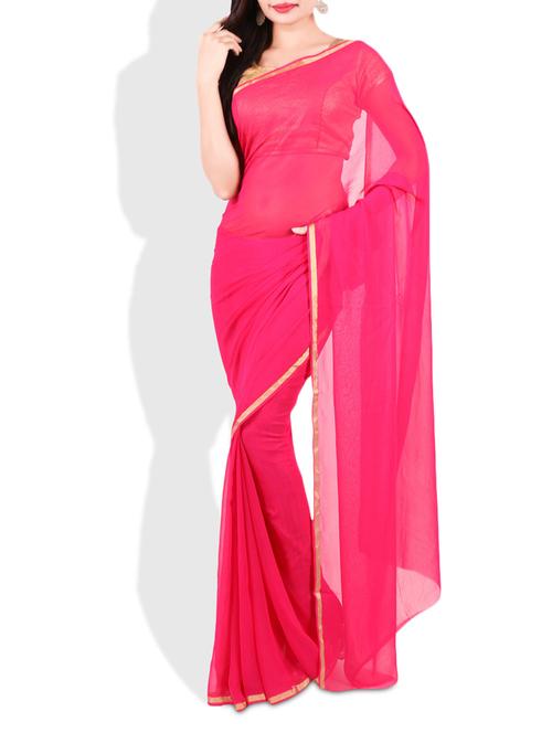 pink georgette saree with gold border - 9675547 - Very Small Image - 1