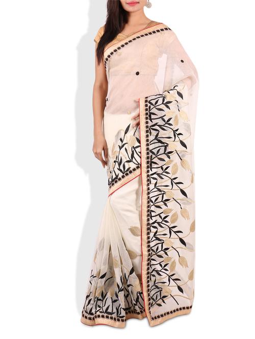 off white embroidered cotton saree - 9675561 - Very Small Image - 1