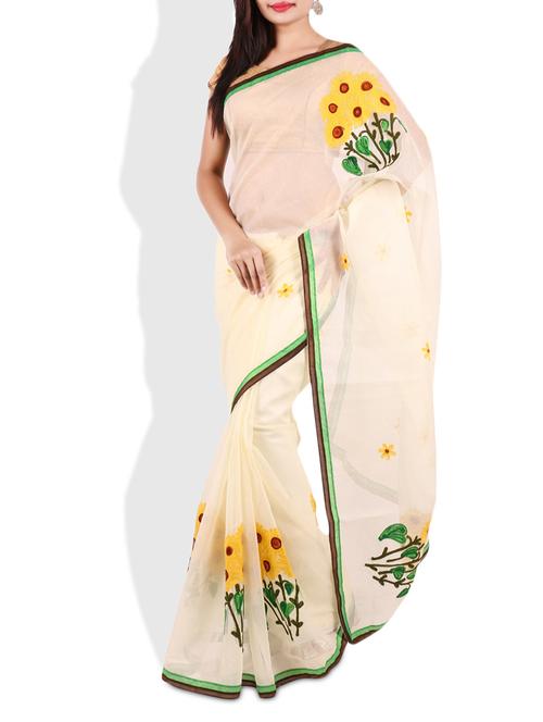off white embroidered cotton saree - 9675562 - Very Small Image - 1