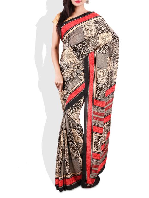 multicolored printed crepe saree - 9675568 - Very Small Image - 1