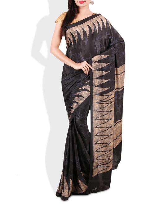 black printed crepe saree - 9675571 - Very Small Image - 1