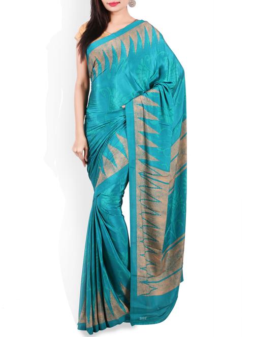 sea green crepe saree - 9675572 - Very Small Image - 1