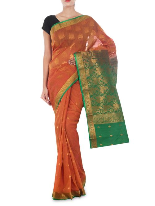 orange color cotton banarasi saree - 9675820 - Very Small Image - 1
