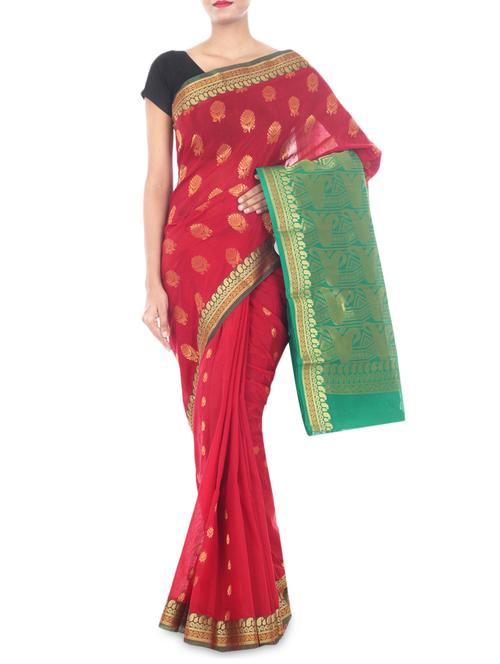 red color cotton woven saree - 9675833 - Very Small Image - 1