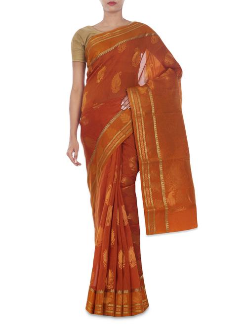 orange color cotton woven saree - 9675843 - Very Small Image - 1
