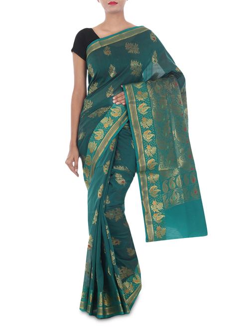 green color cotton woven saree - 9675861 - Very Small Image - 1