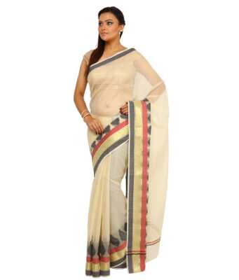 kataan bazaar beige banarasi faux organza saree - 9676715 - Very Small Image - 1