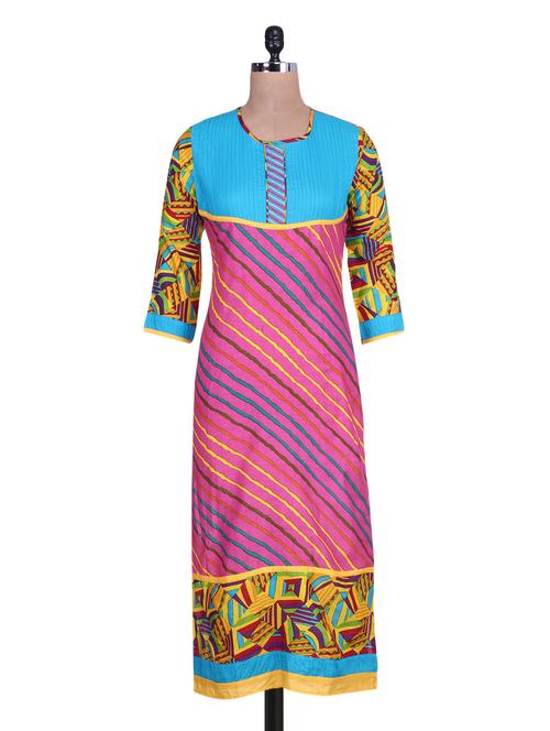 blue and pink cotton kurta - 9676802 - Very Small Image - 1