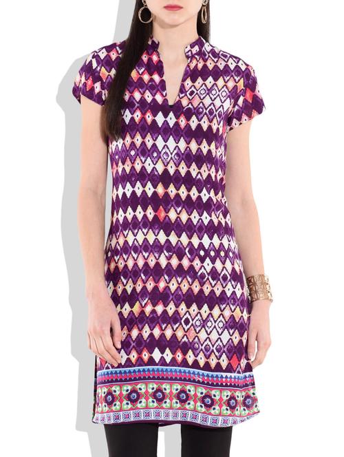 purple printed rayon kurta - 9676924 - Very Small Image - 1