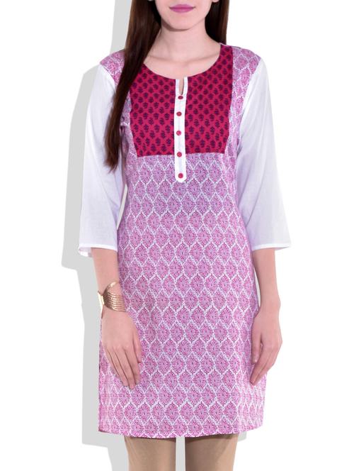 pink printed cotton kurta - 9677013 - Very Small Image - 1
