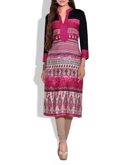 pink printed rayon kurta - 9677048 - Very Small Image - 1