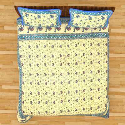 cotton jaipuri king size double bedsheet with 2 pillow cover - 9678147 - Very Small Image - 1