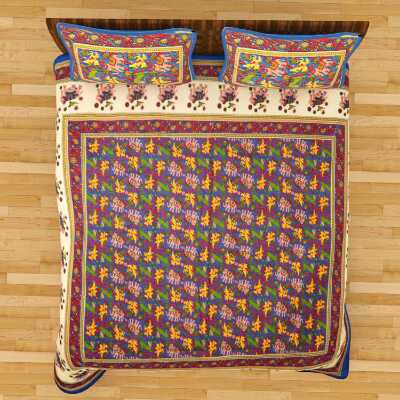 cotton jaipuri king size double bedsheet with 2 pillow cover - 9678149 - Very Small Image - 1