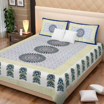 cotton jaipuri king size double bedsheet with 2 pillow cover - 9678174 - Very Small Image - 1