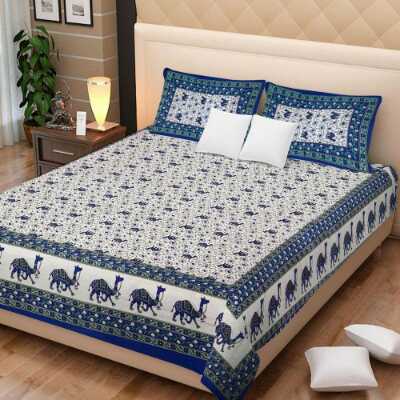 cotton jaipuri king size double bedsheet with 2 pillow cover - 9678178 - Very Small Image - 1