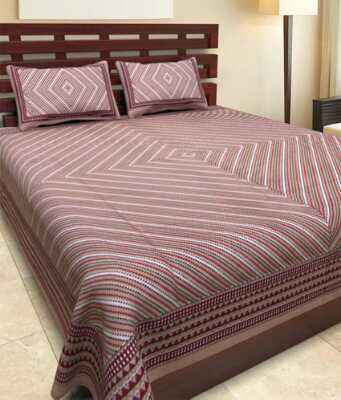 cotton jaipuri king size double bedsheet with 2 pillow cover - 9678214 - Very Small Image - 1