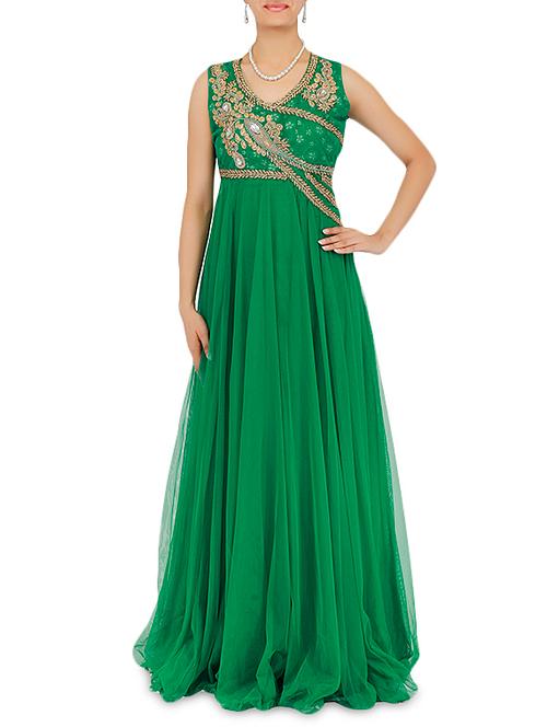 dark green embellished sleeveless net gown - 9678281 - Very Small Image - 1