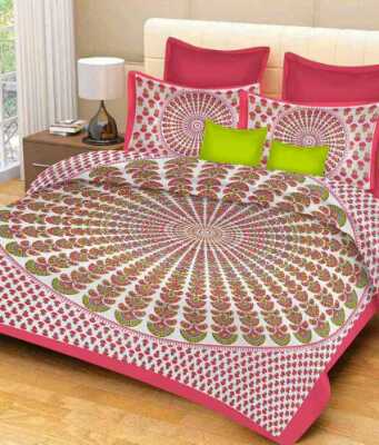 cotton jaipuri king size double bedsheet with 2 pillow cover - 9678898 - Very Small Image - 1