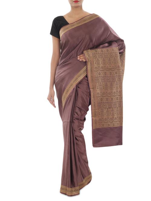 wine colour banarasi pure satin silk saree - 9678925 - Very Small Image - 1