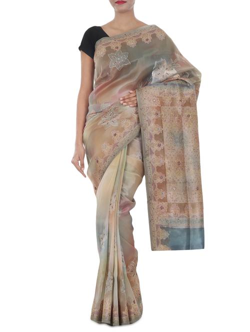 multi colour banarasi saree with digital print - 9678927 - Very Small Image - 1