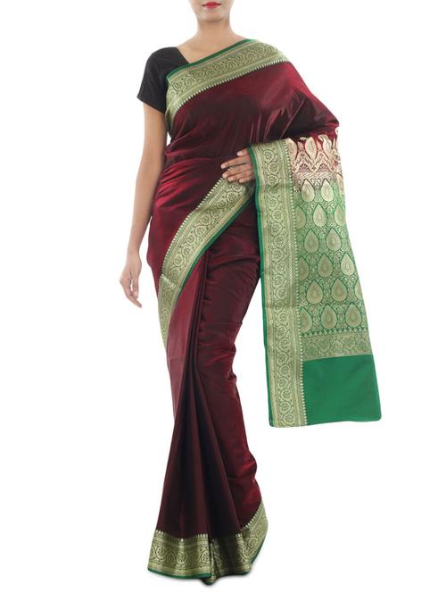 banarasi satan silk saree - 9678934 - Very Small Image - 1
