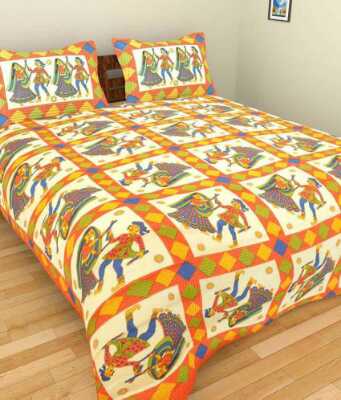 cotton jaipuri king size double bedsheet with 2 pillow cover - 9679332 - Very Small Image - 1