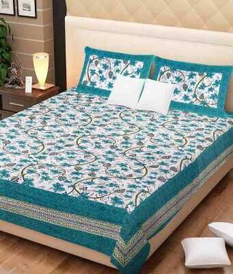 cotton jaipuri king size double bedsheet with 2 pillow cover - 9679337 - Very Small Image - 1