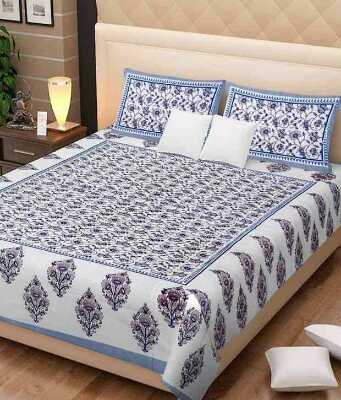 cotton jaipuri king size double bedsheet with 2 pillow cover - 9679339 - Very Small Image - 1