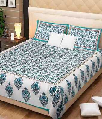 cotton jaipuri king size double bedsheet with 2 pillow cover - 9679341 - Very Small Image - 1