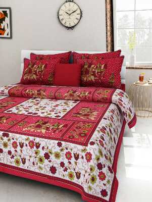cotton jaipuri king size double bedsheet with 2 pillow cover - 9679489 - Very Small Image - 1