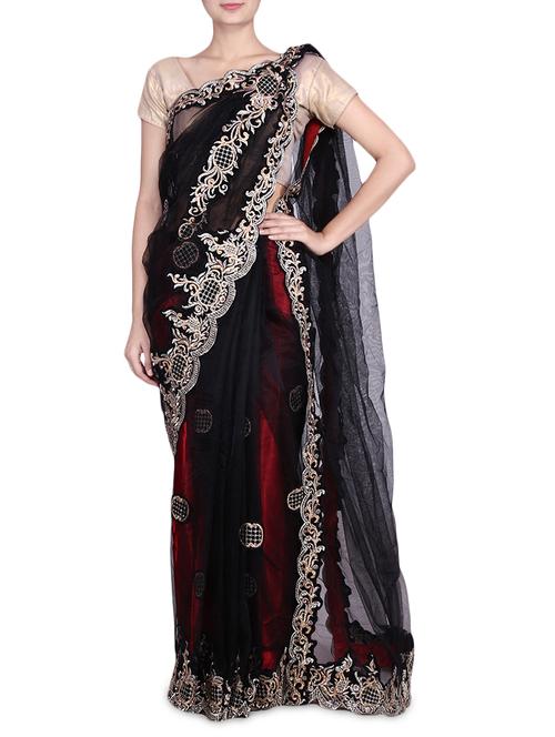 black embroidered net saree - 9680095 - Very Small Image - 1