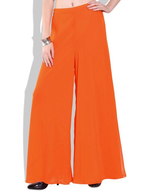 solid orange polygeorgette flare pants - 9680632 - Very Small Image - 1