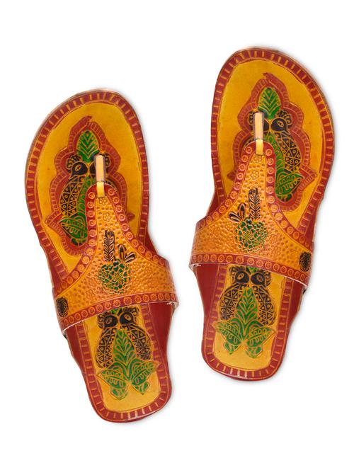 yellow leather painted kolhapuris - 9682032 - Very Small Image - 1