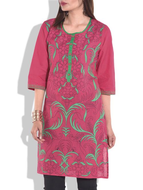 coral printed cotton kurta - 9682123 - Very Small Image - 1