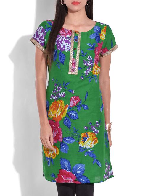 green cotton straight kurta - 9682464 - Very Small Image - 1
