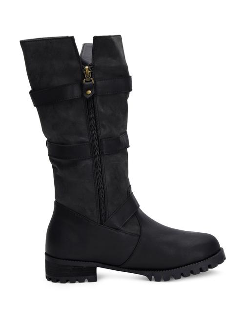 black leatherette calf length buckled boots - 9682596 - Very Small Image - 1